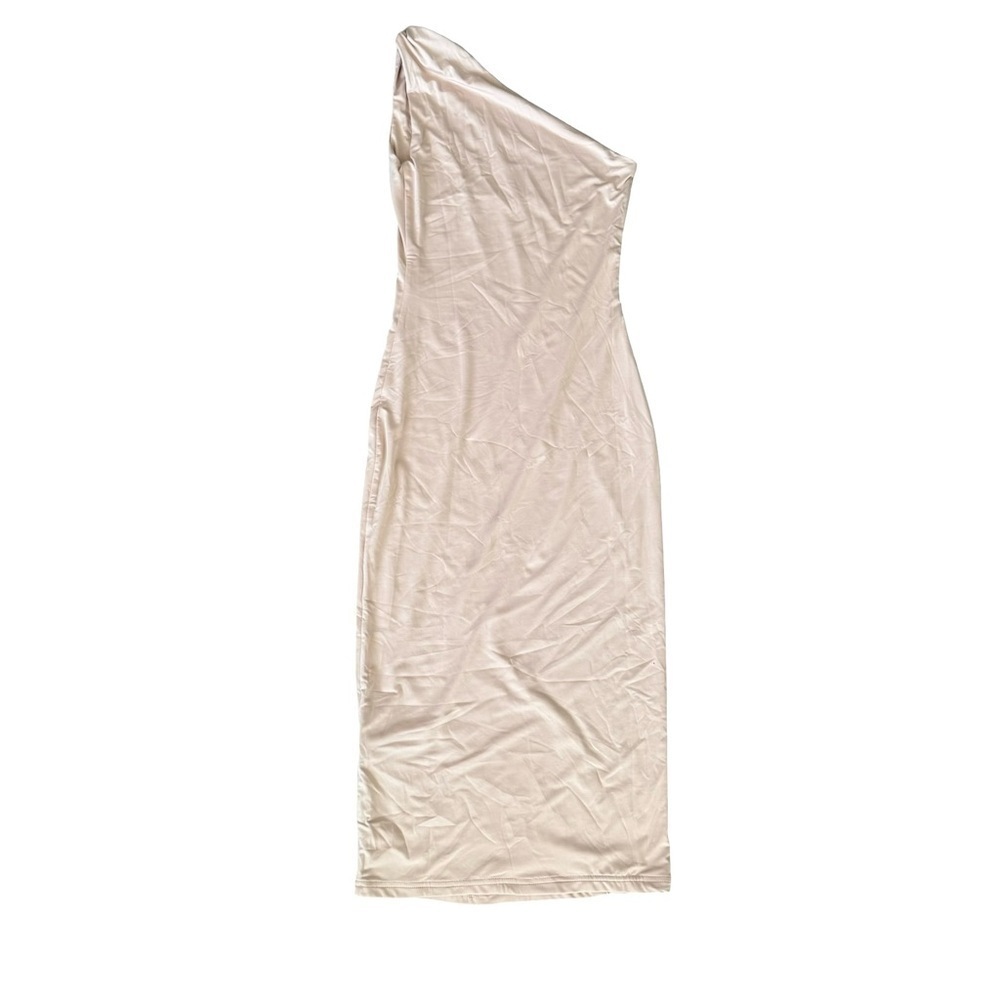 One Shoulder Bodycon Midi Dress Nude Beige Womens Large - Picture 6 of 8